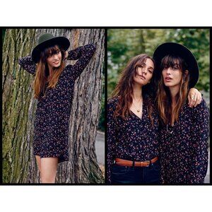 💕MADEWELL ET SEZANE💕 Elly 100% Silk Shirtdress ~ Black Floral Print Large L
